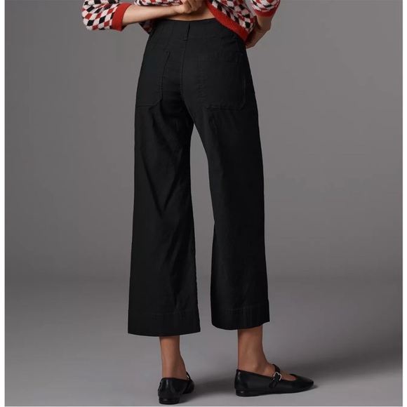 Maeve Colette Anthropologie black wide leg cropped pants magic fabric stretch - Picture 2 of 7